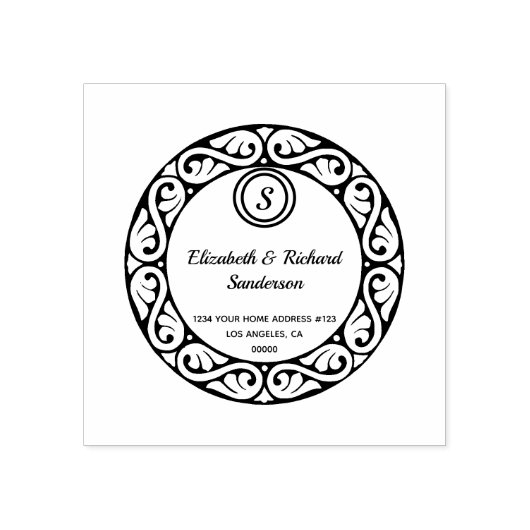 スクロール円のモノグラム華美差出人住所 ラバースタンプ (インプリント)