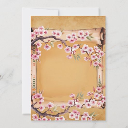 スクロール日本のさくらんぼブロッサムブライダルシャワー 招待状 (裏面)