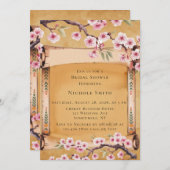 スクロール日本のさくらんぼブロッサムブライダルシャワー 招待状 (正面/裏面)