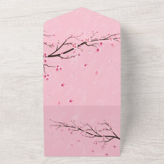 スクロール日本のさくらんぼブロッサム結婚ズ オールインワン招待状 (外側)