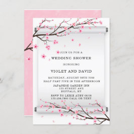 スクロール日本のさくらんぼ花の木のウェディングシャワー 招待状