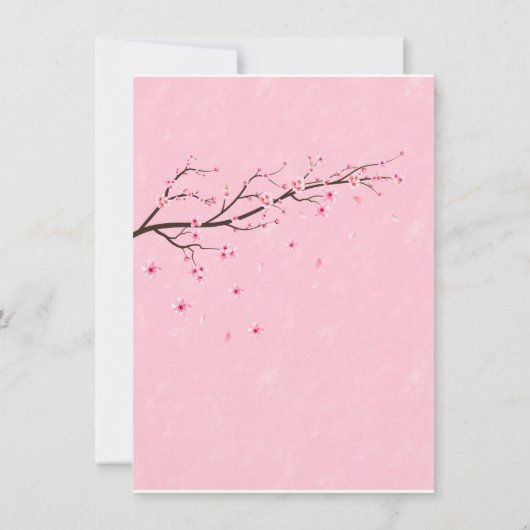 スクロール日本のさくらんぼ花の木カップルのシャワー 招待状 (裏面)