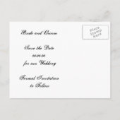 スクロール葉の黒、黄色の結婚式の日付を保存 案内ポストカード (裏面)