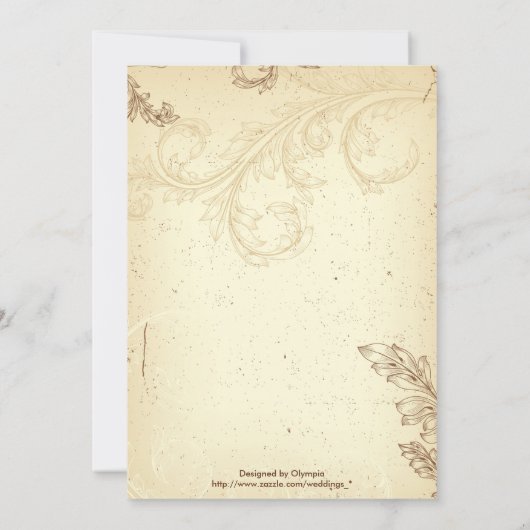 スクロール葉ヴィンテージ茶色ベージュ結婚式招待状 招待状 (裏面)