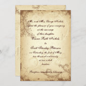 スクロール葉ヴィンテージ茶色ベージュ結婚式招待状 招待状 (正面/裏面)