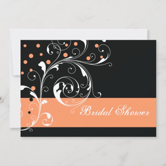 スクロール葉黒珊瑚結婚のブライダルシャワー 招待状 (正面)