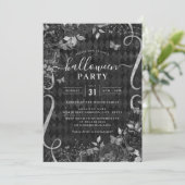 スクロール黒の暗い不気味フローラハローウィンパーティ 招待状 (スタンド正面)