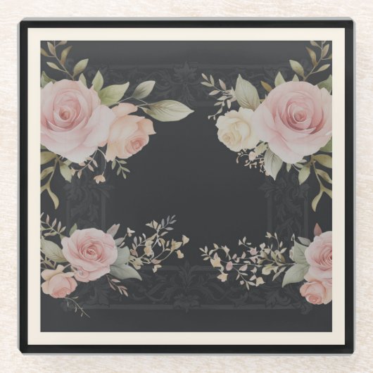 スクロール(バラビクトリアンスタイル) ガラスコースター (正面)