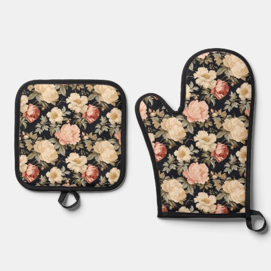 スクロール(バラビクトリアンスタイル) 鍋つかみ&鍋敷きセット (正面)