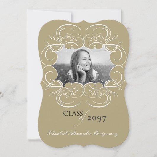 スクロ芸術的ールフレーム写真シック卒業パーティー 招待状 (正面)
