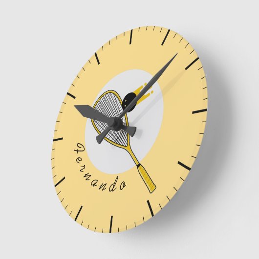 スクワッシュプレーヤー コーチ ラケットボール オーダーメイドネーム ラウンド壁時計 (傾斜)