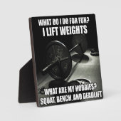 スクワット、ベンチ、デッドリフト – パワーリフティングやる気を起こさせる フォトプラーク (正面)
