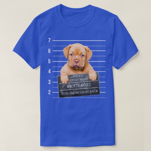 スクワット・ラックでのカールのためのジムかわいい子犬のマグショット Tシャツ (デザイン正面)