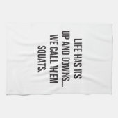 スクワット、人生の上下、足の日、おもしろいノベルティ キッチンタオル (横)