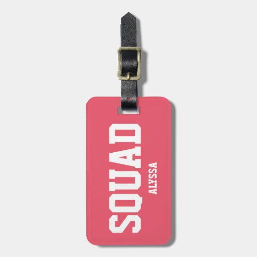 スクワッドコーラルピンク&ホワイト花嫁パーソナライズされたメイド ラゲッジタグ (正面縦)