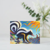 スクンクおもしろいカラフルスケートボードロング舌 ポストカード (スタンド正面)