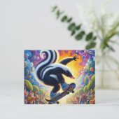 スクンクおもしろいカラフルスケートボード ポストカード (スタンド正面)