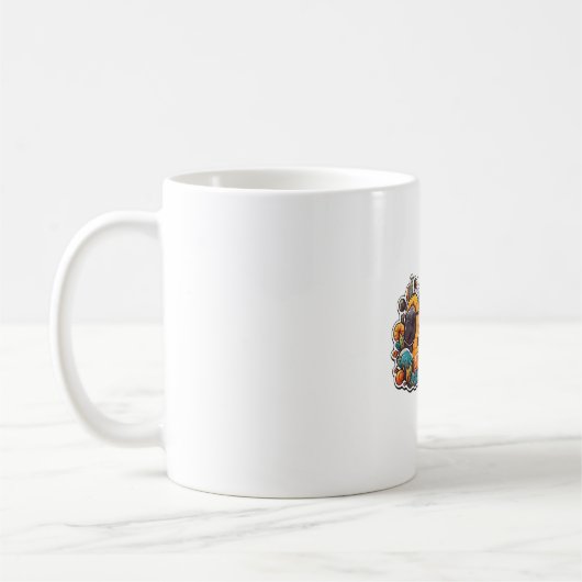 スクーおもしろいターカラフルに乗った亀 コーヒーマグカップ (左)