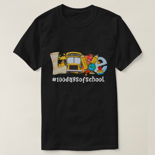 スクーおもしろいル・バス100日の学校先生服 Tシャツ (デザイン正面)