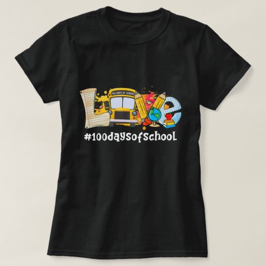 スクーおもしろいル・バス100日の学校先生服 Tシャツ (デザイン正面)