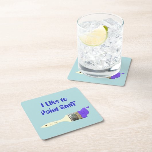 スクーア絵を描ーで物のペイントブ絵を描ラシが好き スクエアペーパーコースター (インサイチュ)