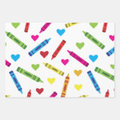 スクーカラフルルのクレヨン模様(ハート付) ラッピングペーパーシート (正面3)