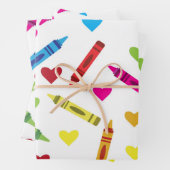 スクーカラフルルのクレヨン模様(ハート付) ラッピングペーパーシート (インサイチュ)
