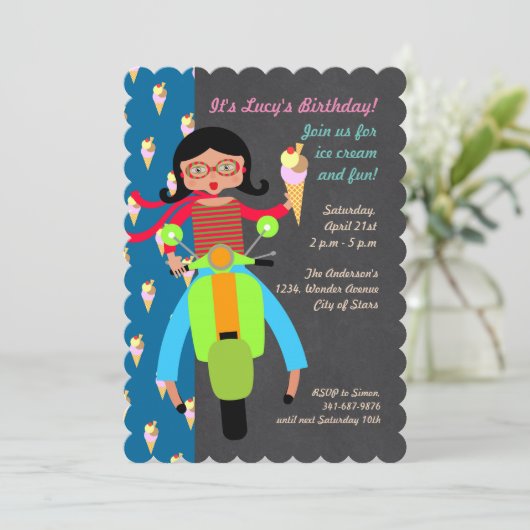 スクータイタリアンーの女の子の誕生日パーティーの招待 招待状 (スタンド正面)