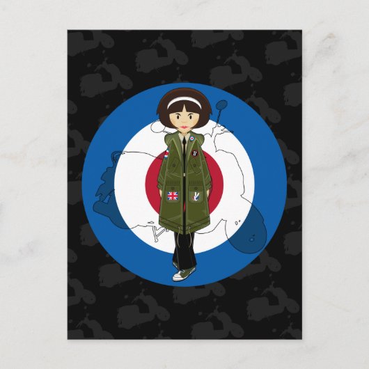 スクータモダンーはがき付きパルカの60代の少女 ポストカード (正面)
