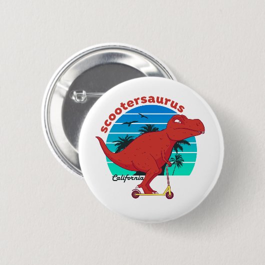 スクーターおもしろいスクーターScootersaurusに乗ったTレックス恐竜 缶バッジ (正面&裏面)