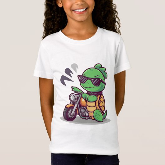 スクーターで冒険好きなカメ Tシャツ (正面)