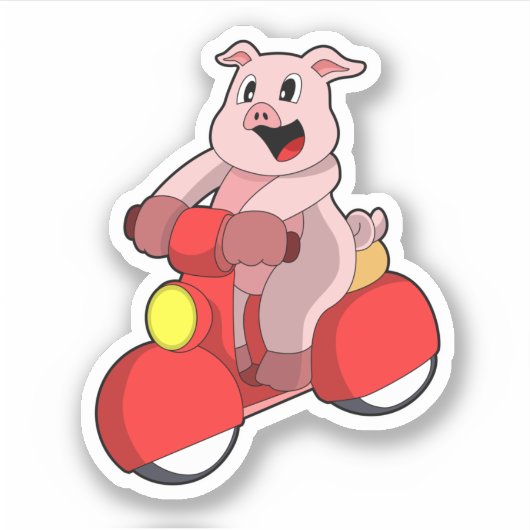 スクーターとのバイクもしくは自転車に乗る人としての豚 シール (正面)
