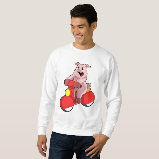 スクーターとのバイクもしくは自転車に乗る人としての豚 スウェットシャツ (正面フル)