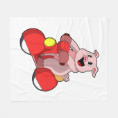 スクーターとのバイクもしくは自転車に乗る人としての豚 フリースブランケット (正面(横))