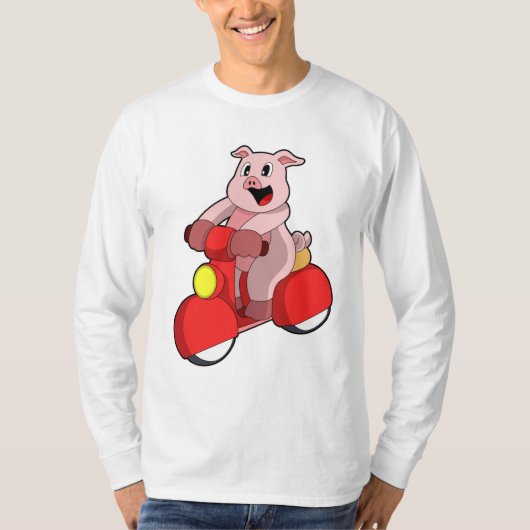 スクーターとのバイクもしくは自転車に乗る人としての豚 Tシャツ (正面)