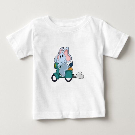 スクーターとのバイクもしくは自転車に乗る人としての象 ベビーTシャツ (正面)