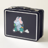 スクーターとのバイクもしくは自転車に乗る人としての象 メタルランチボックス (裏面)