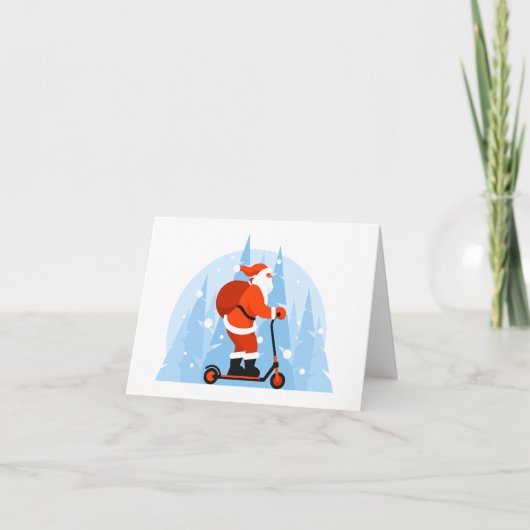 スクーターに乗ったサンタクロースのクリスマスカード シーズンカード (正面)