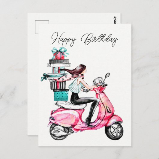 スクーターに乗った女の子 ポストカード (正面/裏面)
