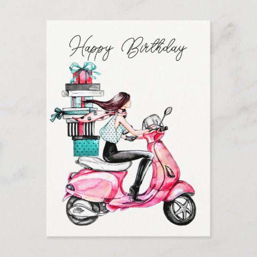 スクーターに乗った女の子 ポストカード (正面)