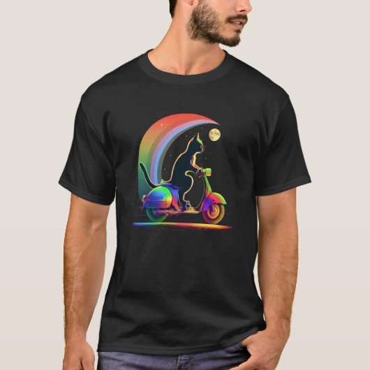 スクーターに乗った猫 スクーター 1 Tシャツ (正面)