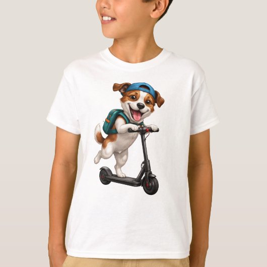 スクーターに乗った面白い犬 Tシャツ (正面)