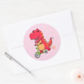 スクーターに乗ったTレックス恐竜 ラウンドシール (封筒)