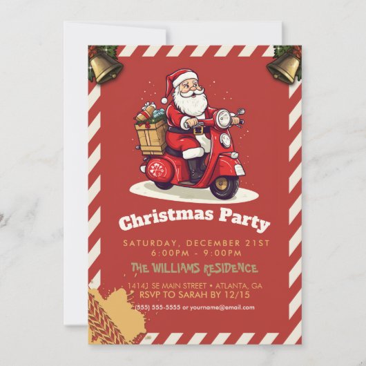 スクーターに乗るサンタクロース 招待状 (正面)
