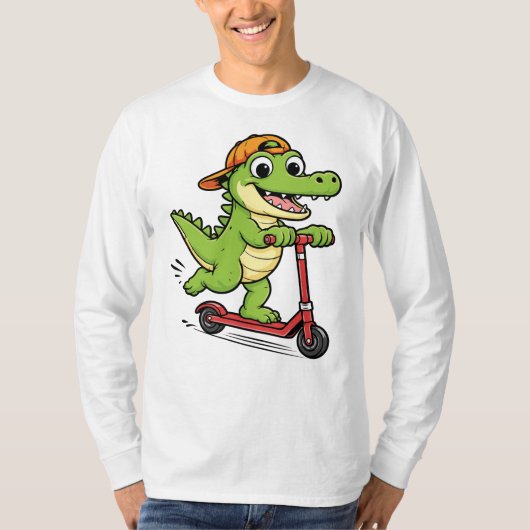 スクーターに乗るワニ Tシャツ (正面)