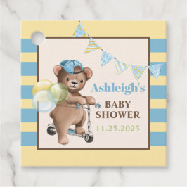 スクーターのテディベアストライプのベイビーシャワー フェイバータグ