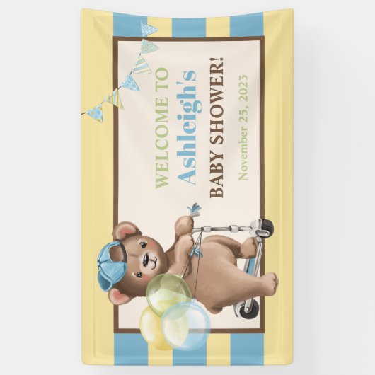 スクーターのテディベアストライプのベイビーシャワー 横断幕 (縦)
