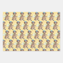 スクーターのテディベアストライプの，風船 ラッピングペーパーシート