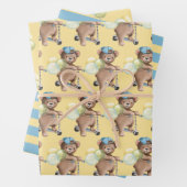 スクーターのテディベアストライプの,風船 ラッピングペーパーシート (インサイチュ)