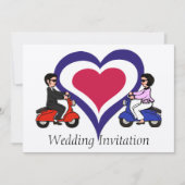 スクーターの男の子および女の子のモダンなハートの招待状 招待状 (正面)